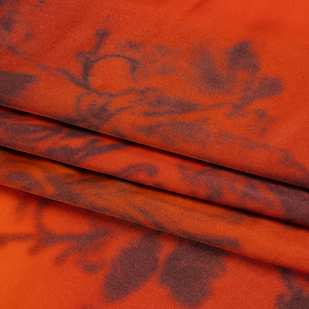 Satin-Faced Rayon Twill - Orange and Black Hazy Florals - Made in Italy Full
