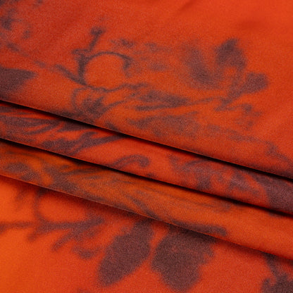 Satin-Faced Rayon Twill - Orange and Black Hazy Florals - Made in Italy Full