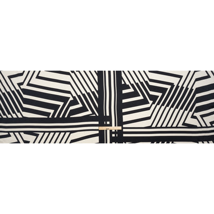 Satin-Faced Polyester Twill - Black and Ivory Geometric Stripes - Made in Italy Full