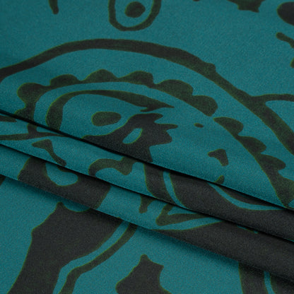 Polyester Charmeuse - Dark Green and Teal Paisley - Made in Italy Folded