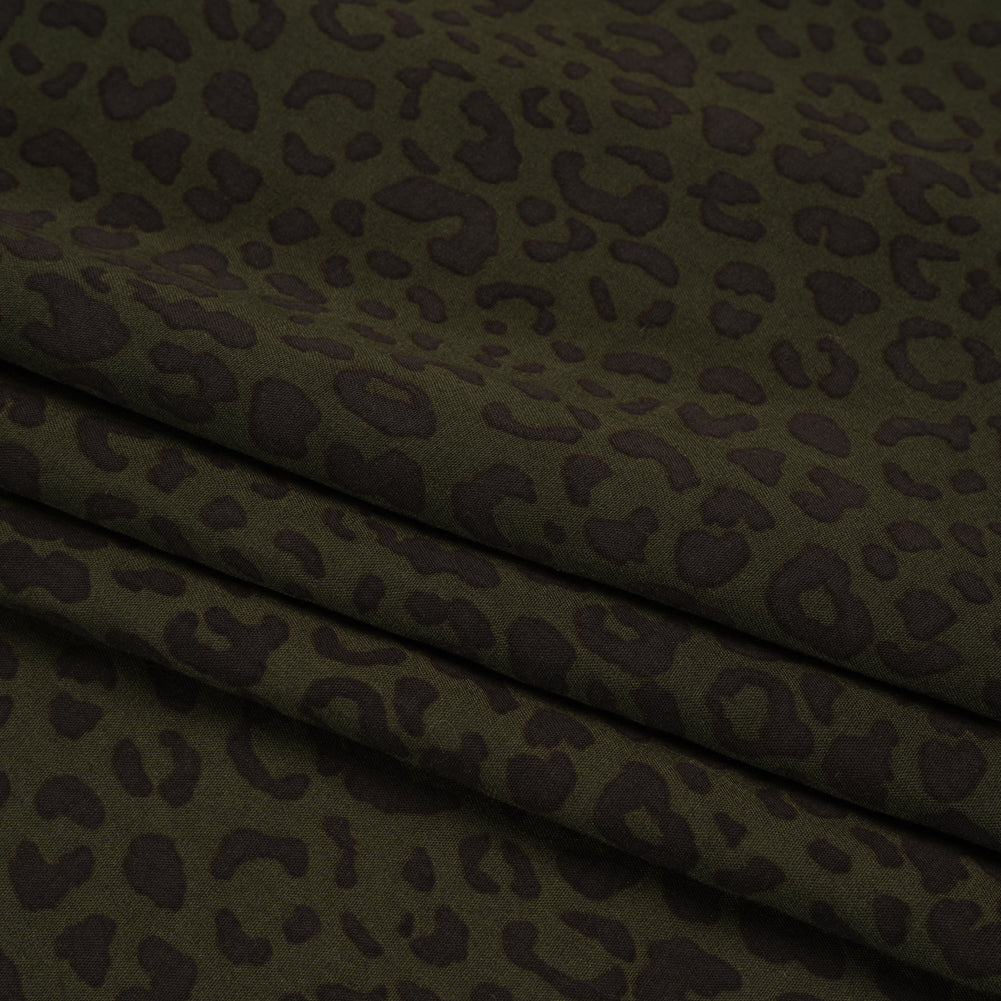Rayon Shirting - Dark Olive and Black Leopard Spots - Made in Italy Folded