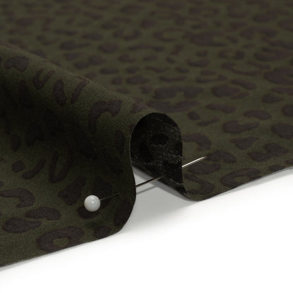 Rayon Shirting - Dark Olive and Black Leopard Spots - Made in Italy Detail