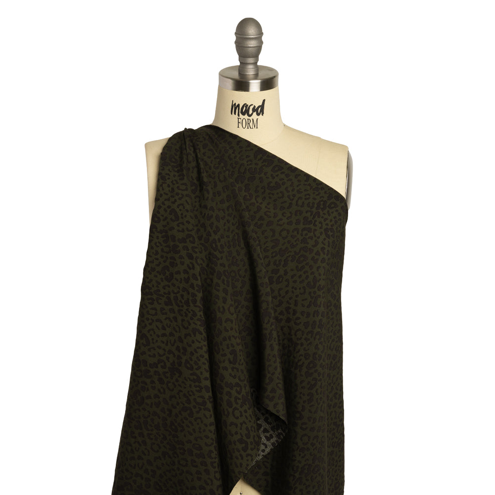 Rayon Shirting - Dark Olive and Black Leopard Spots - Made in Italy Drape
