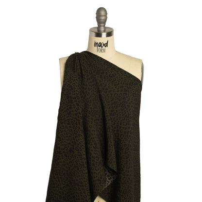 Rayon Shirting - Dark Olive and Black Leopard Spots - Made in Italy Drape