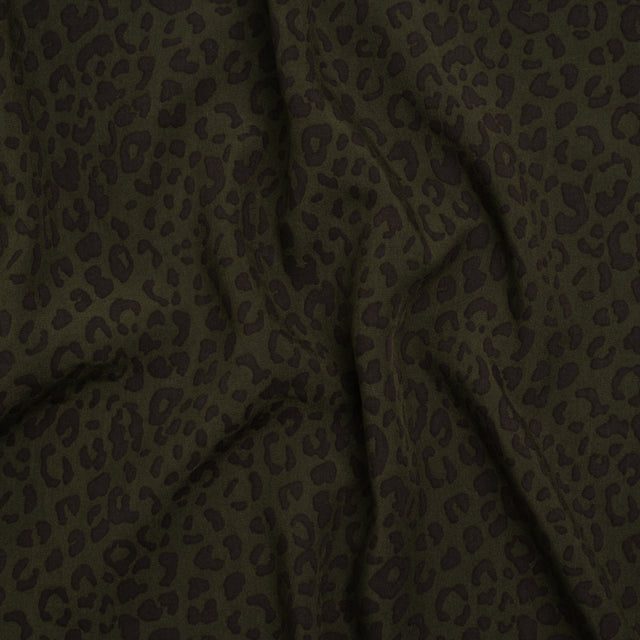 Rayon Shirting - Dark Olive and Black Leopard Spots - Made in Italy