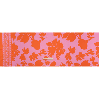 Polyester Twill - Pink and Red-Orange Florals and Striped Borders - Made in Italy Full