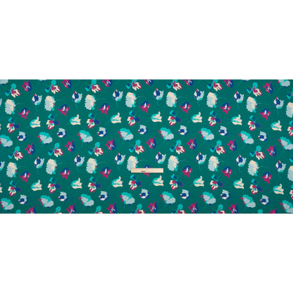 Crinkled Polyester Charmeuse - Teal, Blue and Magenta Floral - Made in Italy Full
