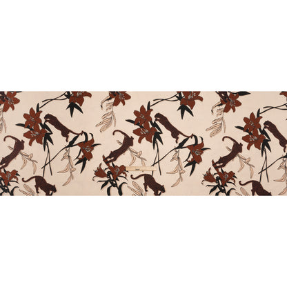 Polyester Satin-Faced Seersucker - Beige and Russet Leopards and Flowers - Made in Italy Full