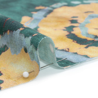 Medium Weight LInen Woven - Dark Green and Golden Beige Tie Dye - Made in Italy Detail