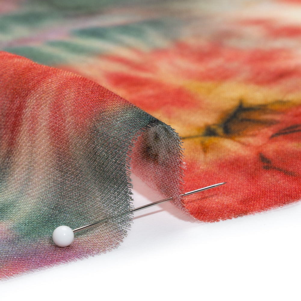 Lightweight Rayon Twill - Red and Forest Green Tie Dye - Made in Italy Folded