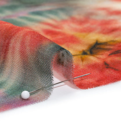 Lightweight Rayon Twill - Red and Forest Green Tie Dye - Made in Italy Folded