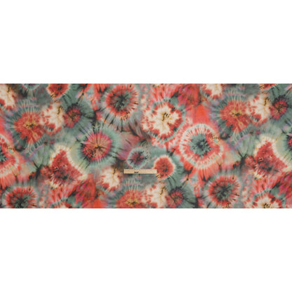 Lightweight Rayon Twill - Red and Forest Green Tie Dye - Made in Italy Drape