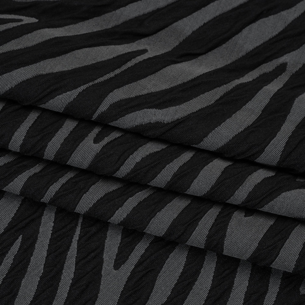 Stretch Knit Jacquard by Mara Hoffman - Gray and Black Tiger Stripes - Designer Deadstock - Folded