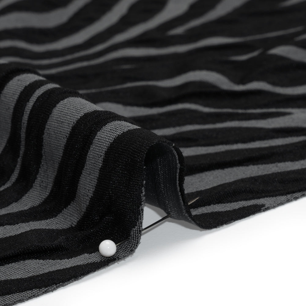 Stretch Knit Jacquard by Mara Hoffman - Gray and Black Tiger Stripes - Designer Deadstock - Detail