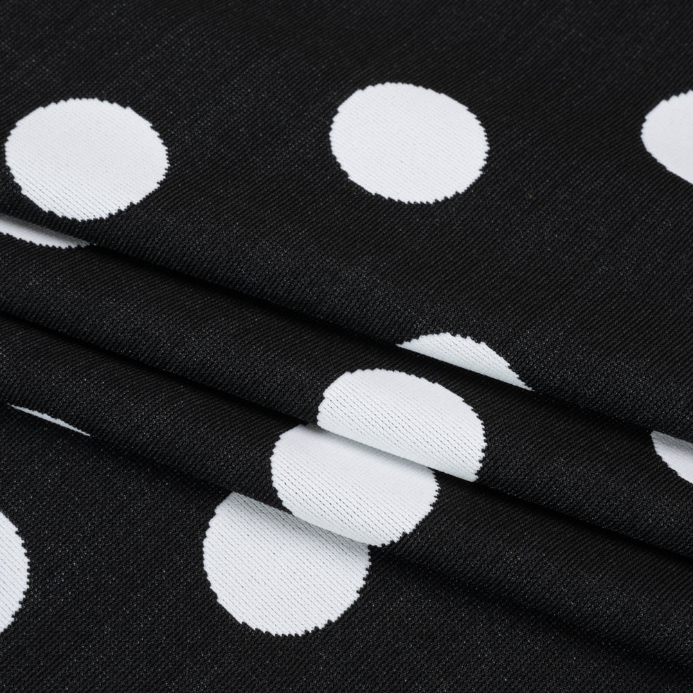 Stretch Knit Jacquard by Mara Hoffman - Black and White Polka Dots - Designer Deadstock - Folded