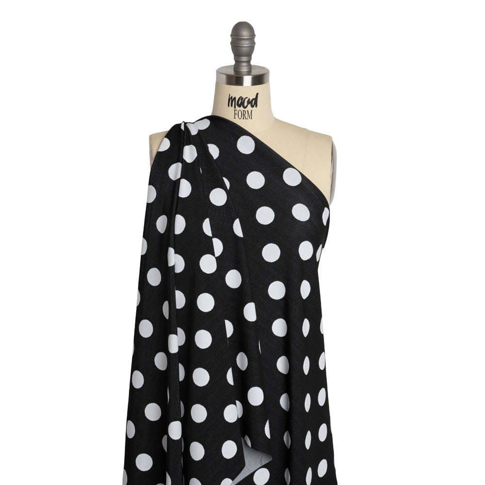 Stretch Knit Jacquard by Mara Hoffman - Black and White Polka Dots - Designer Deadstock - Drape