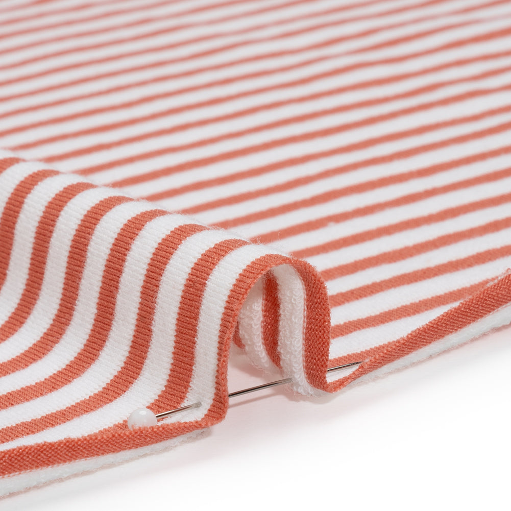Stretch Jersey with French Terry Stripes by Mara Hoffman - Dusty Coral and White Stripes - Designer Deadstock - Detail