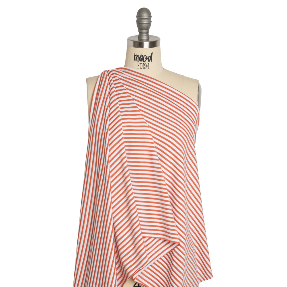 Stretch Jersey with French Terry Stripes by Mara Hoffman - Dusty Coral and White Stripes - Designer Deadstock - Drape