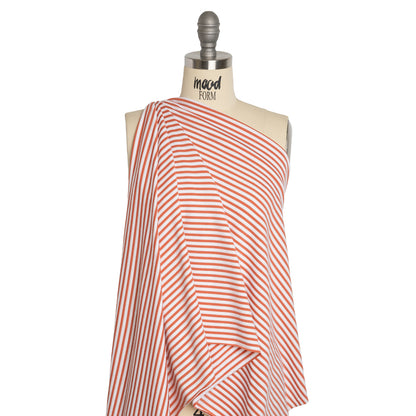 Stretch Jersey with French Terry Stripes by Mara Hoffman - Dusty Coral and White Stripes - Designer Deadstock