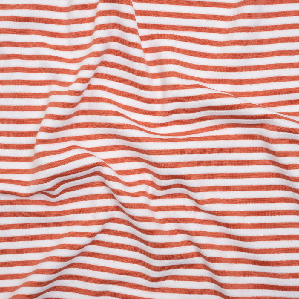 Stretch Jersey with French Terry Stripes by Mara Hoffman - Dusty Coral and White Stripes - Designer Deadstock