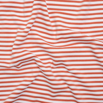 Stretch Jersey with French Terry Stripes by Mara Hoffman - Dusty Coral and White Stripes - Designer Deadstock