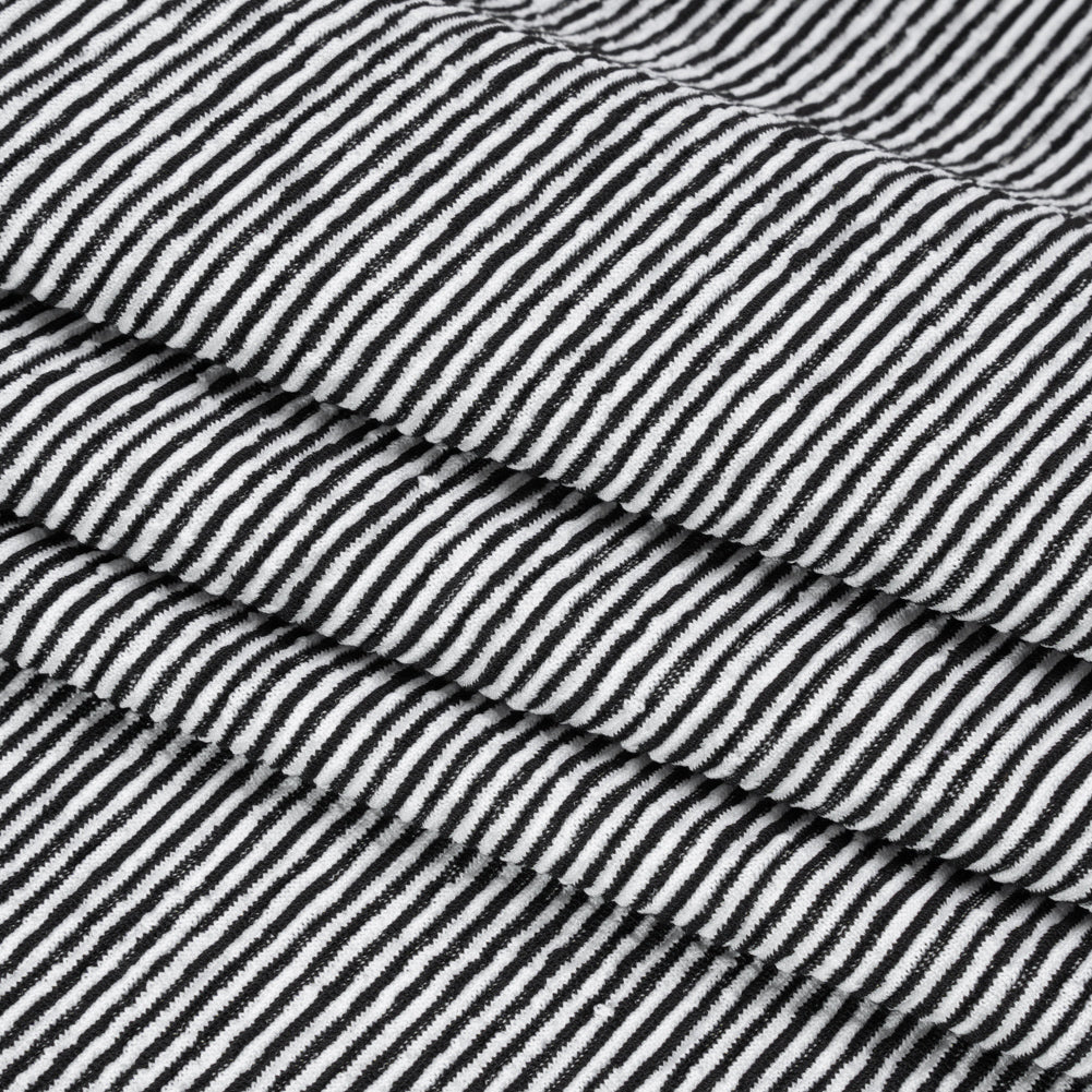 Stretch Knit Jacquard by Mara Hoffman - Black and White Ribbed Candy Stripes - Designer Deadstock - Folded