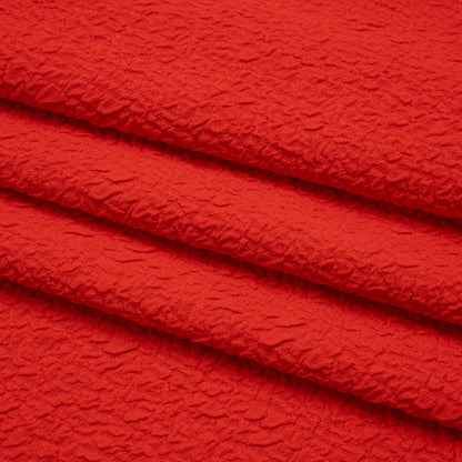 Textured Stretch Polyester Double Knit by Mara Hoffman - Bright Coral Crinkles - Designer Deadstock