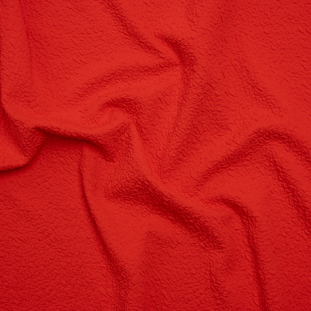 Textured Stretch Polyester Double Knit by Mara Hoffman - Bright Coral Crinkles - Designer Deadstock