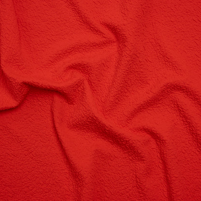 Textured Stretch Polyester Double Knit by Mara Hoffman - Bright Coral Crinkles - Designer Deadstock
