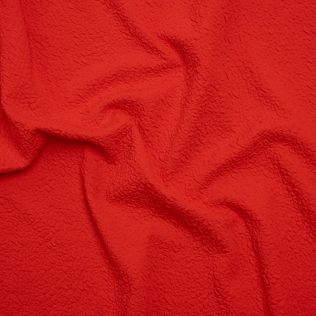 Textured Stretch Polyester Double Knit by Mara Hoffman - Bright Coral Crinkles - Designer Deadstock