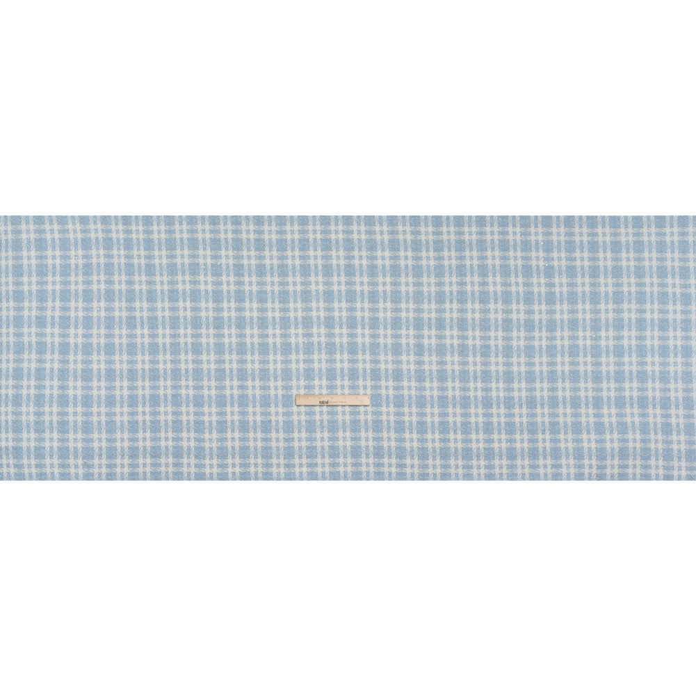 Cotton and Polyester Plaid Tweed with Baby Sequins and Eyelash Fringe - Baby Blue and White - Deadstock