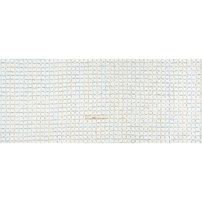 Polyester Boucle Tweed with Plaid Metallic Eyelash Fringe - White, Sky Blue and Gold - Deadstock
