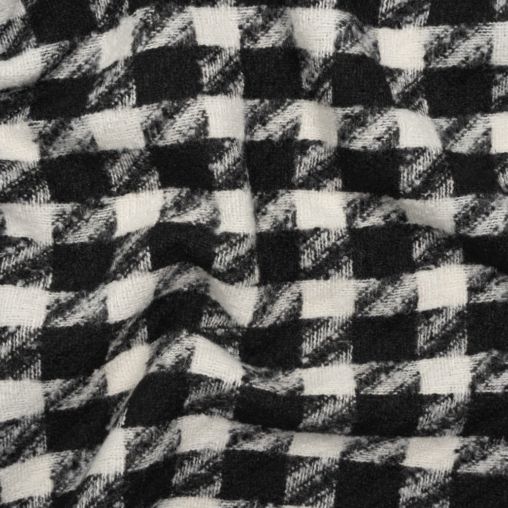 Acrylic Boucle Tweed - Black and Cream Houndstooth - Deadstock