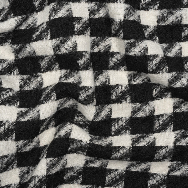Acrylic Boucle Tweed - Black and Cream Houndstooth - Deadstock