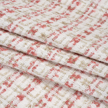 Metallic Polyester and Acrylic Tweed - White, Dusty Rose and Gold Plaid - Deadstock