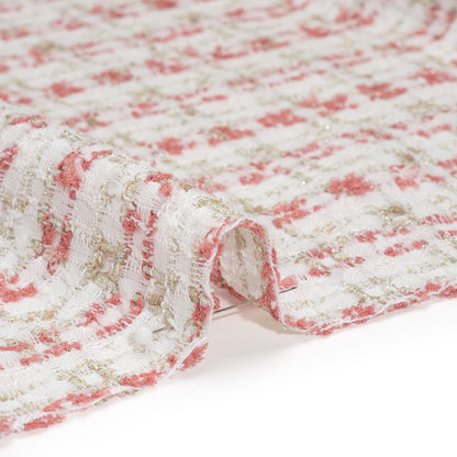 Metallic Polyester and Acrylic Tweed - White, Dusty Rose and Gold Plaid - Deadstock