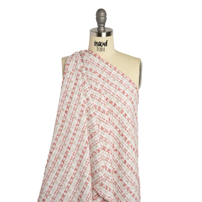Metallic Polyester and Acrylic Tweed - White, Dusty Rose and Gold Plaid - Deadstock