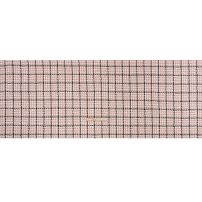 Wool Blend Tweed with Clear Eyelash Fringe and Baby Sequins - Charcoal, Rose and Cream Houndstooth Plaid - Deadstock
