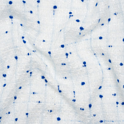 Polyester Pom Pom Tweed with Baby Sequins - White and Cobalt Blue - Deadstock
