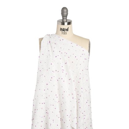 Polyester Pom Pom Tweed with Baby Sequins - White and Lavender Purple - Deadstock