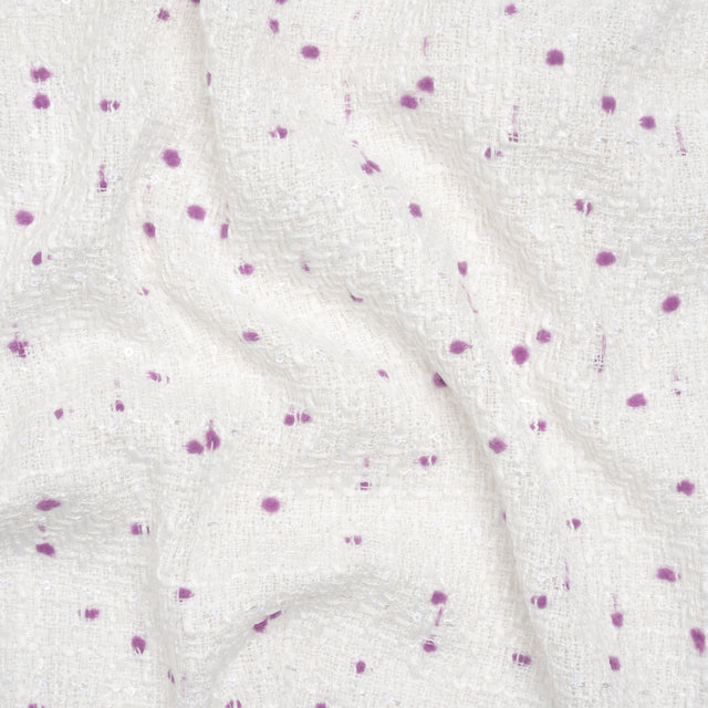 Polyester Pom Pom Tweed with Baby Sequins - White and Lavender Purple - Deadstock