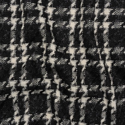 Metallic Tweed with Eyelash Fringe - Black and White Plaid - Deadstock
