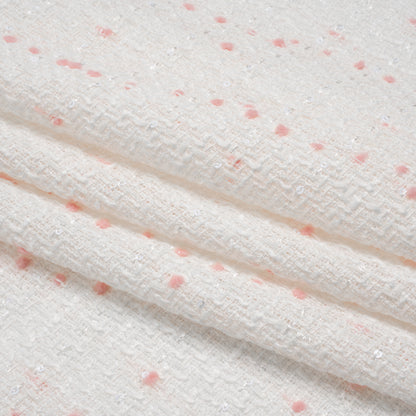 Polyester Pom Pom Tweed with Baby Sequins - White and Pale Pink - Deadstock