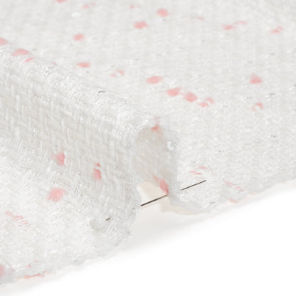 Polyester Pom Pom Tweed with Baby Sequins - White and Pale Pink - Deadstock