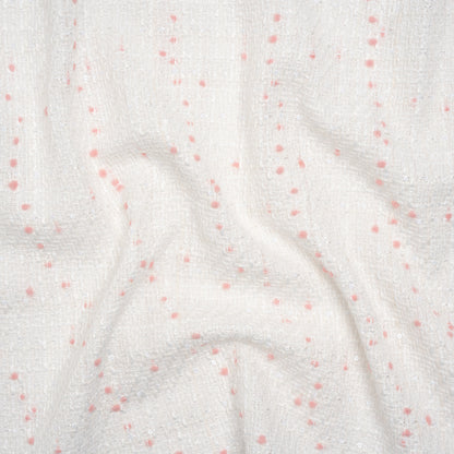 Polyester Pom Pom Tweed with Baby Sequins - White and Pale Pink - Deadstock