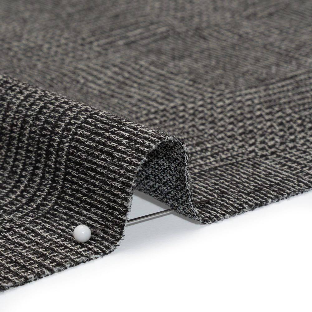 Polyester Interlock Knit - Gray and Black Glen Plaid - Deadstock - Detail