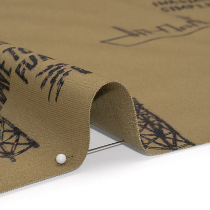 Tela de sarga de algodón estampada - Bocetos y plantillas en caqui y negro - Stock sin usar