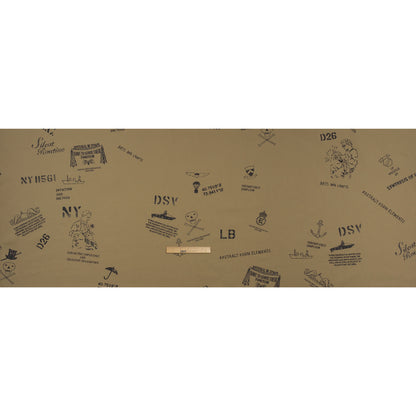 Tela de sarga de algodón estampada - Bocetos y plantillas en caqui y negro - Stock sin usar