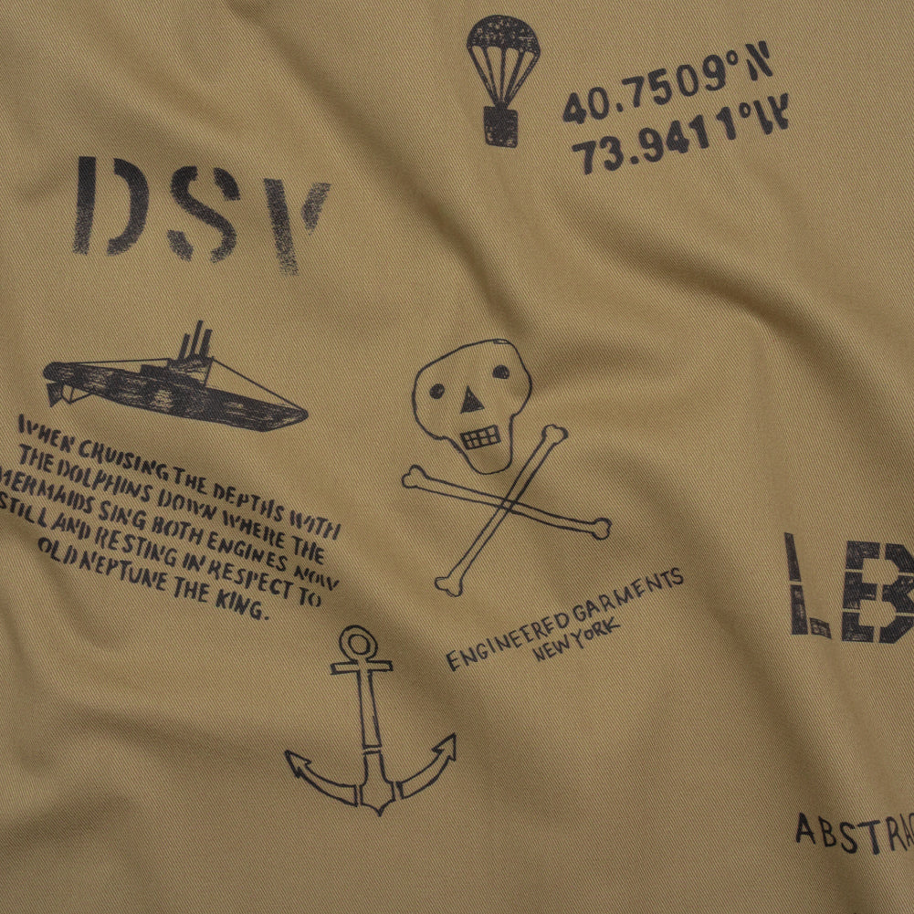 Cotton Twill Print - Khaki and Black Sketches and Stencils - Deadstock