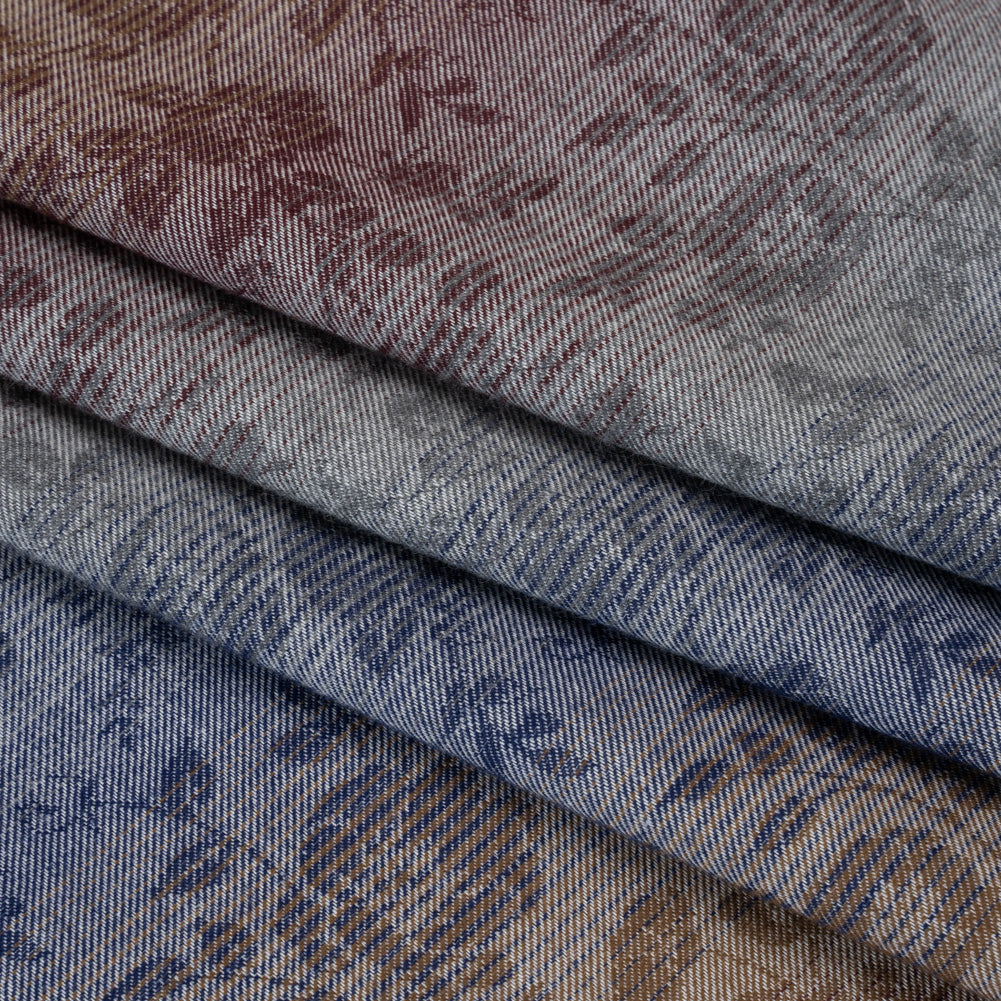 Cotton Twill with Woven Pattern - Blue, Gamboge Yellow and Burgundy Ombre Striped Floral - Deadstock - Folded